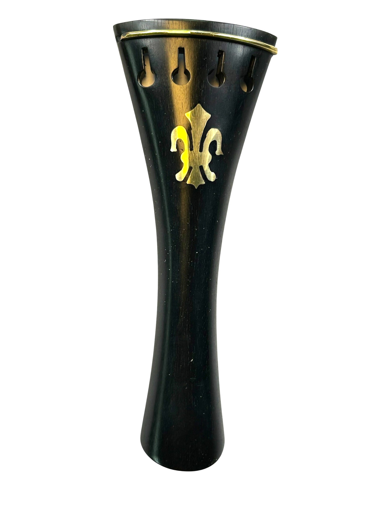 Violin Tailpiece-French-Ebony-Brass Fleur De Lys-Gold Saddle
