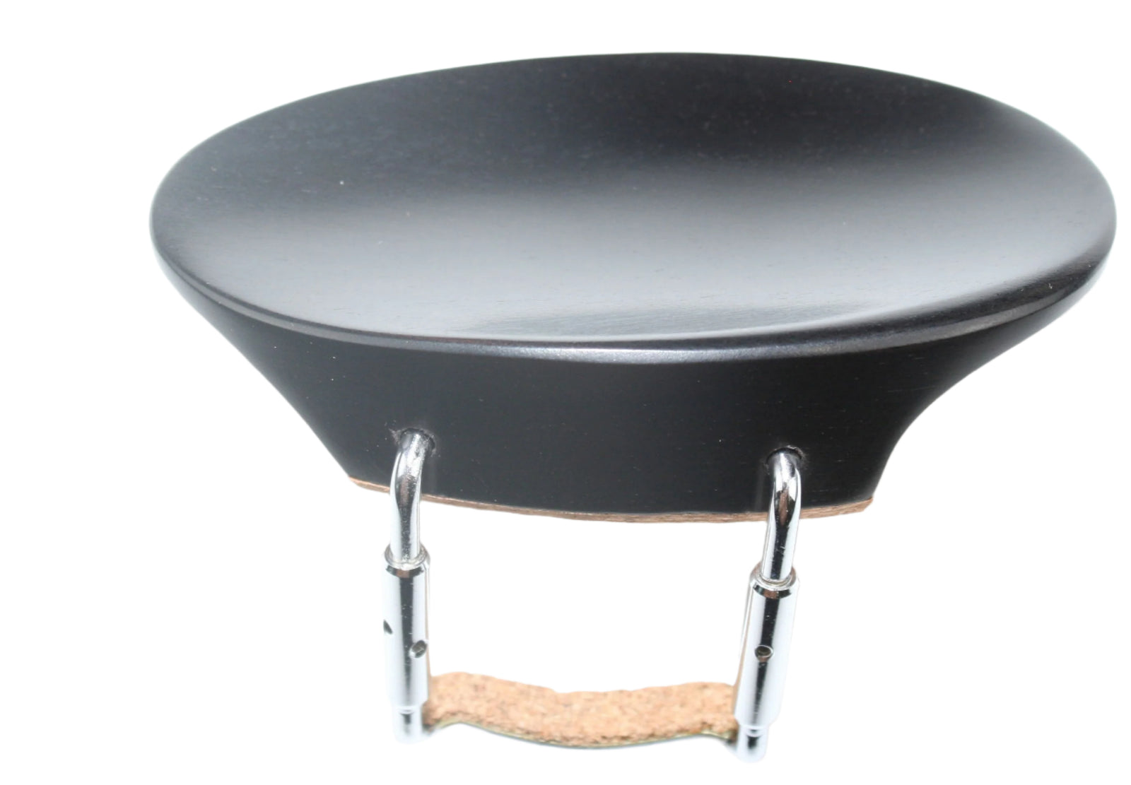 Violin chinrest-Flat Flesch-Ebony-Left Side mounted.