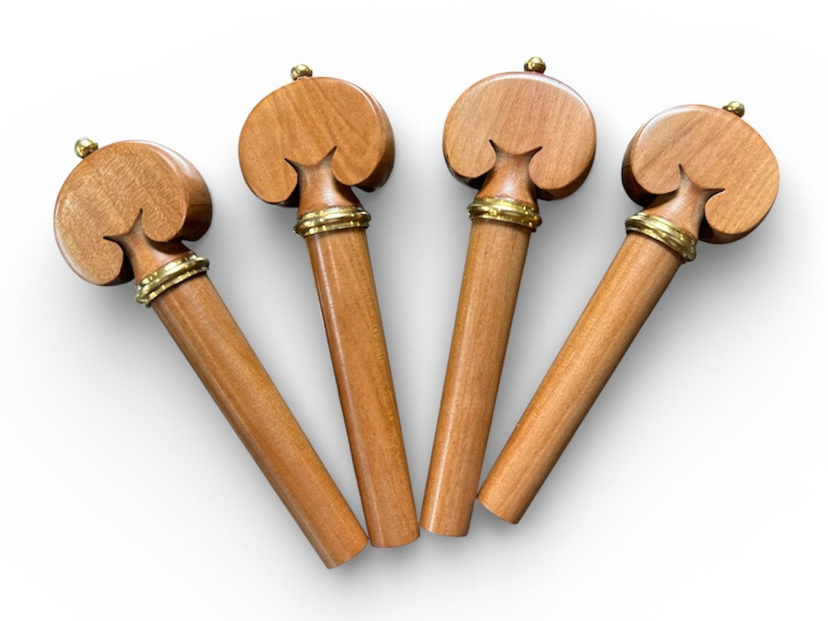 Violin Pegs-Heart-Mountain Mahogany-Gold trimmed
