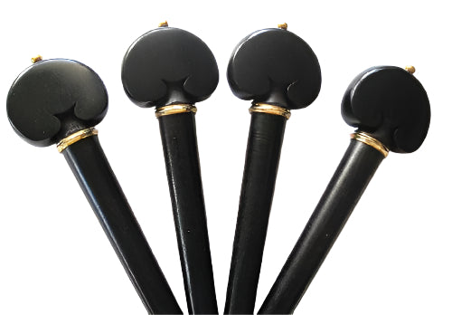 Cello pegs-Heart-Ebony- Gold collar & pin
