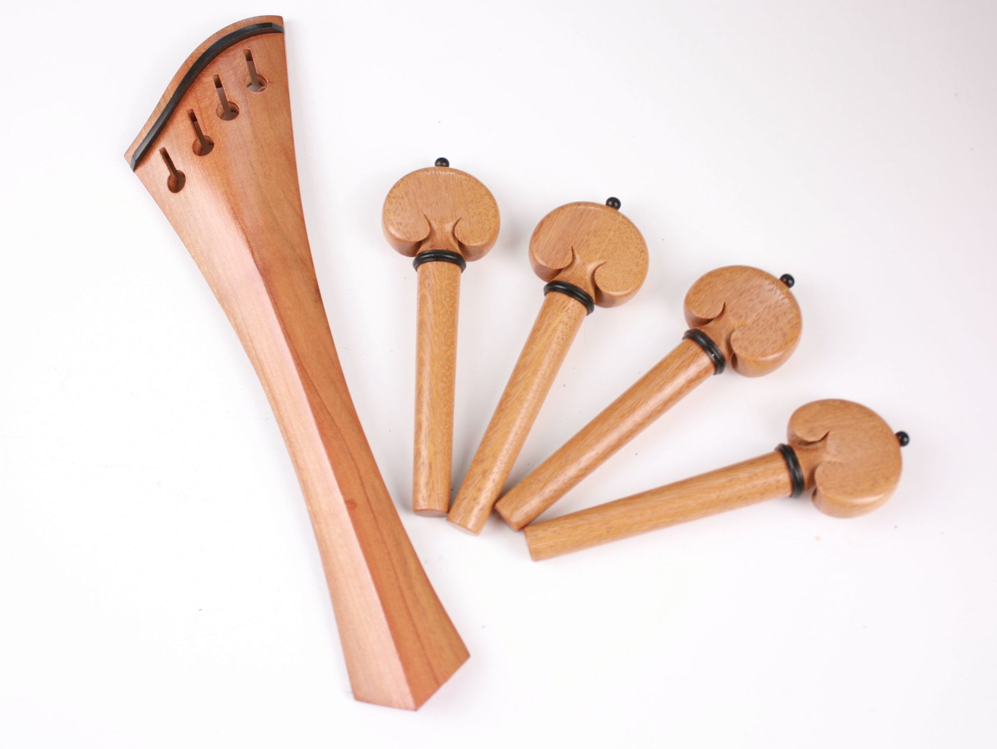 Cello fitting set-Cherry-Tailpiece "Harp" & Heart pegs