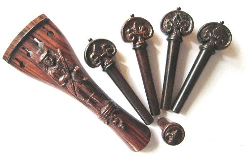 Violin fitting set- Rosewood-carved