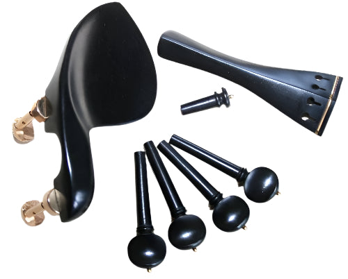 Violin fitting set- Ebony-Gold trimmed