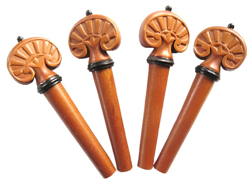 Violin pegs-Heart-boxwood-carved-ebony collar andpin