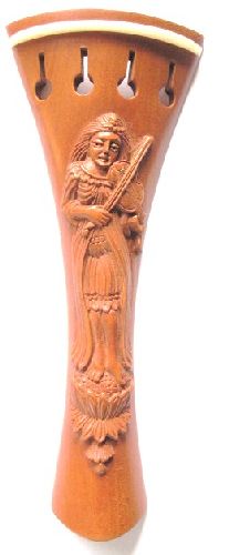 Violin tailpiece-French-boxwood-carved-female violinist-white saddle