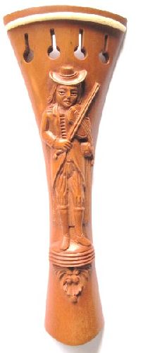 Violin tailpiece-French-boxwood-carved male violinist-white saddle