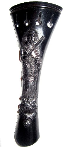 Violin tailpiece-French-Ebony-Carved-Female violinst