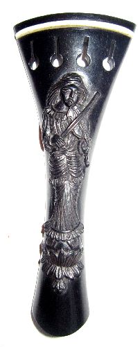 VIolin tailpiece-French-Ebony-Carved female violinst-White saddle