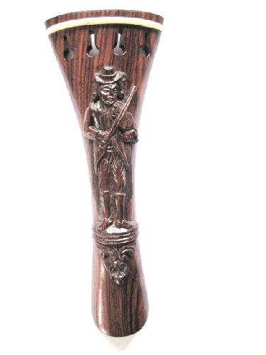 Violin tailpiece-French-rosewood-carved-male violinist-white saddle