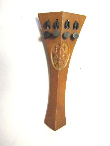 Violin tailpiece-Hill-Boxwood-Carved Fleur de lys-4 tuners