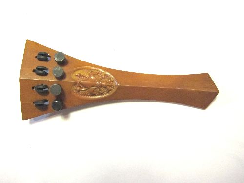 Violin tailpiece-Hill-Boxwood-Carved Fleur de lys-4 tuners