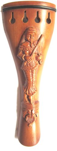 Violin tailpiece-Round-Boxwood-carved female violinist