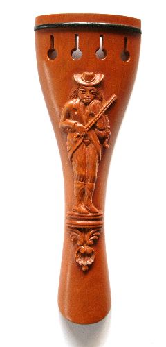 Violin tailpiece-Round-boxwood-carved violinist