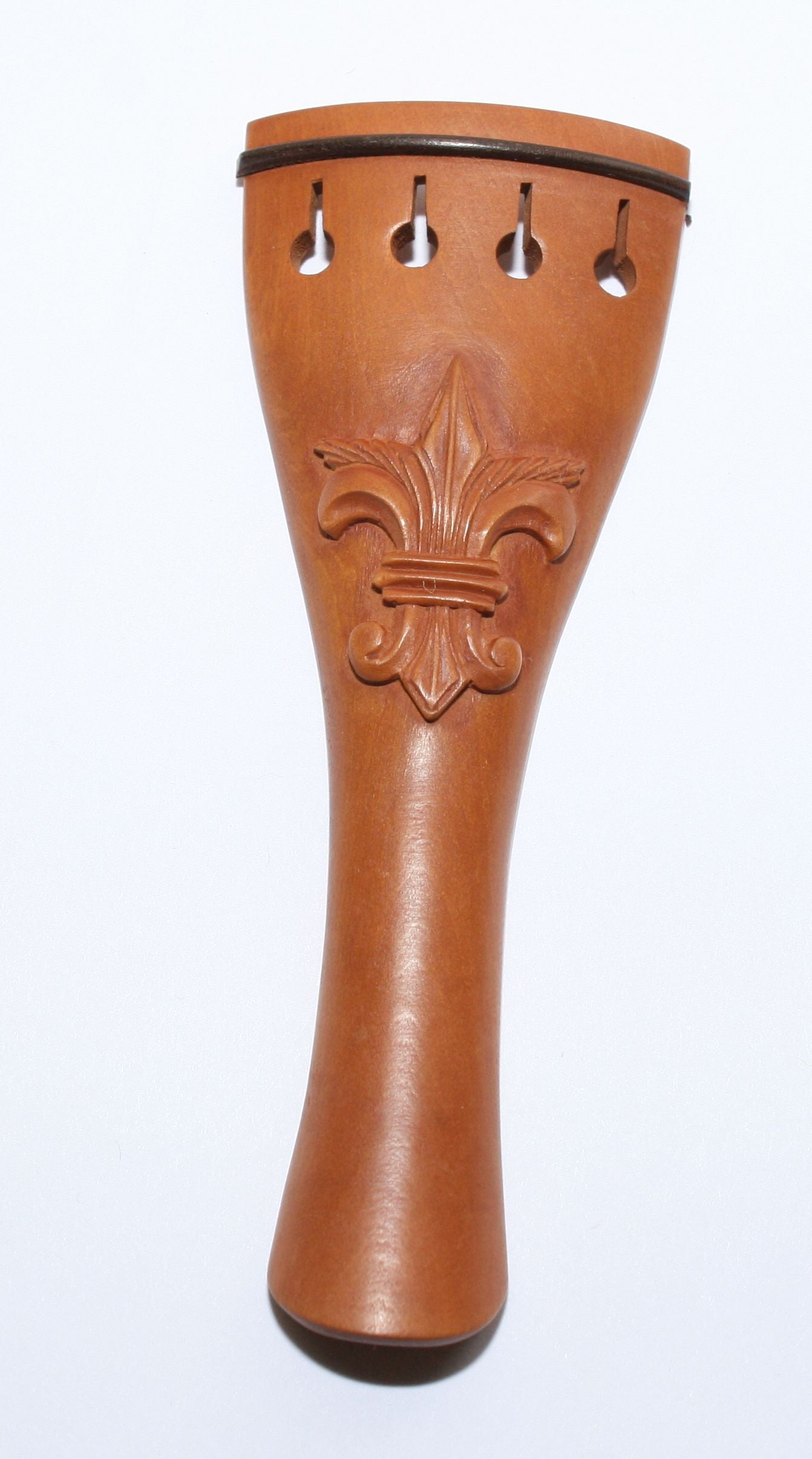 Violin Tailpiece-Round-Boxwood-Carved fleur de lys